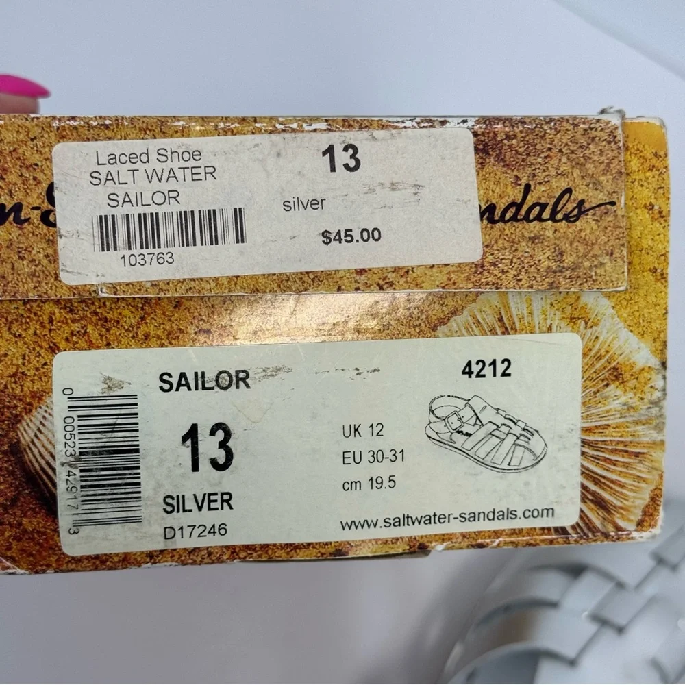 Sun-San Salt Water Silver Sailor Laced Sandals Children's Sz. 13 New‎ In Box